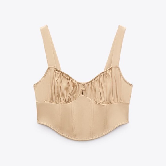 Zara Satin Effect Corset Top - Size Small - Soft Tan - NWT - Picture 6 of 6